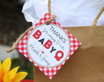 Baby-Q Baby Shower Favor Tags/Stickers - BBQ Baby Shower Favors - BabyQ Thank You Tags OR Stickers, Set of 12
