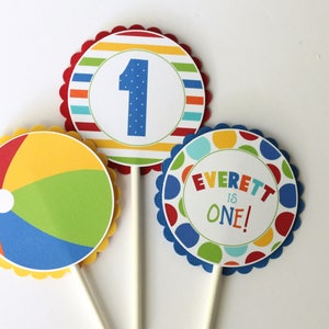 Beach Ball Birthday Cupcake Toppers - Pool Party Birthday Party - Beach Ball Birthday Cupcake Picks
