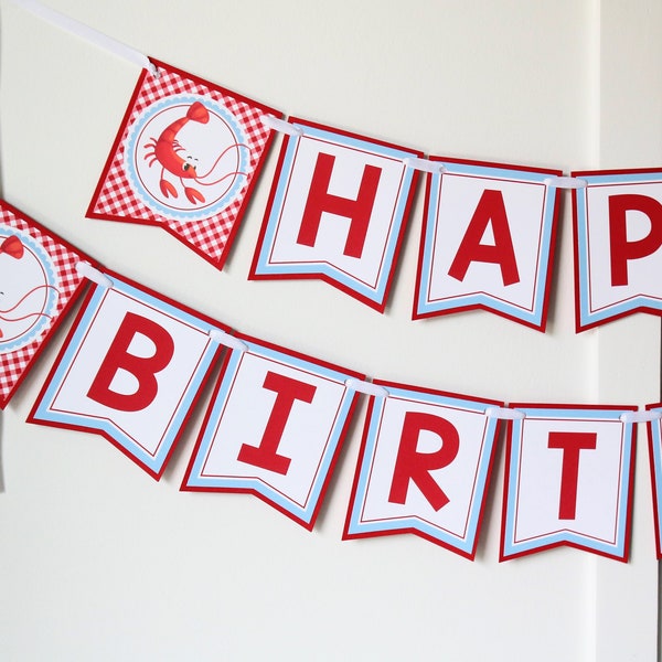 Crawfish Boil Birthday Banner, Crawfish First Birthday Decorations, Seafood Boil Happy Birthday Banner, Light Blue & Red