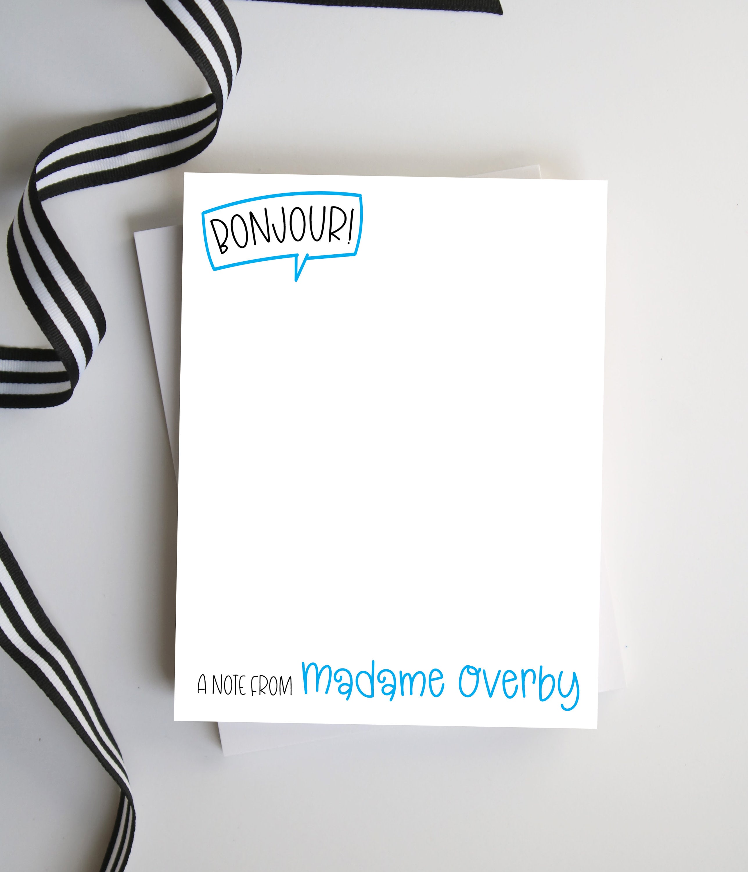 French Teacher Notepad, Teacher Appreciation Gift,  Bonjour Notepad Gift, Personalized Notes, French Teacher Gift - Style: Bonjour!