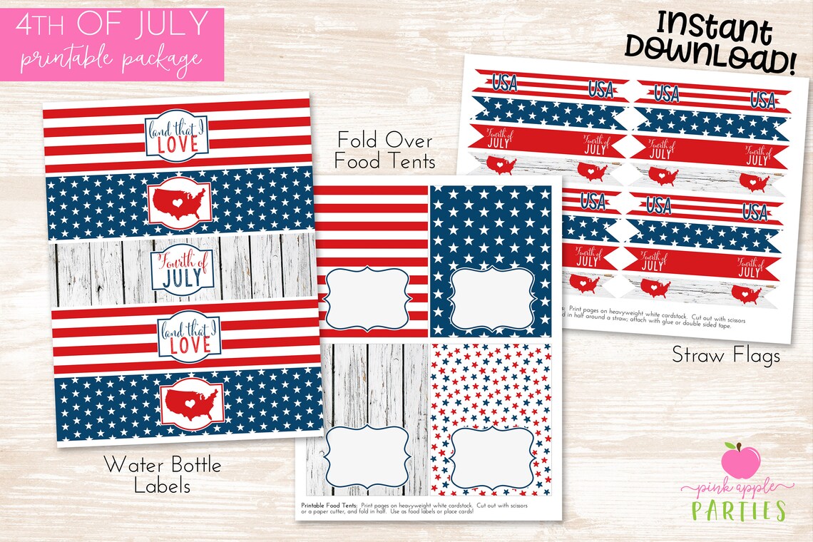 Fourth of July Printable Party Package 4th of July Patriotic - Etsy