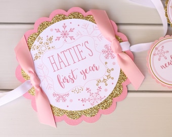 Adorable Snowflake Monthly Photo Banner For Baby's First Birthday - Pink Winter Onederland Theme - View #6
