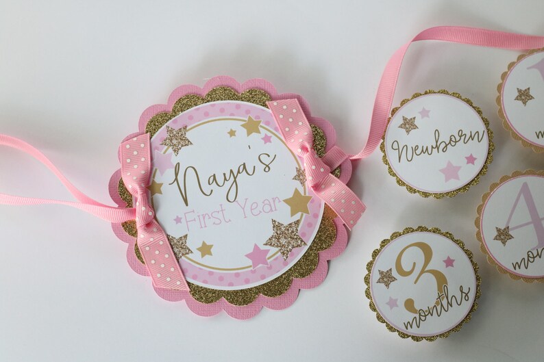 Twinkle Star Pink /& Gold Birthday Party Photo Banner 12 Month Photo Banner Twinkle Twinkle Little Star Birthday Photo Banner