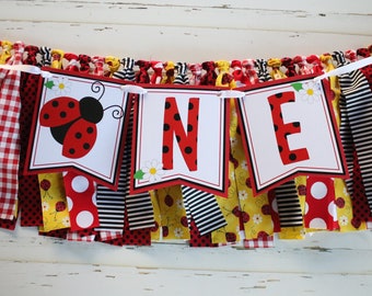 Ladybug High Chair Fabric Garland, Red Black Yellow High Chair Decoration, Little Bug Ladybug Birthday Garland