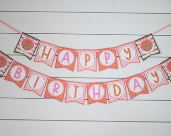 Bandera de cumpleaños de la niña de Turquía - decoraciones de cumpleaños de otoño de Acción de Gracias - pequeña bandera de la fiesta de cumpleaños de Turquía - rosa, naranja, marrón