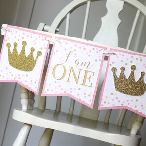 Princess First Birthday High Chair Banner Pink and Gold Princess Birthday High Chair Decoration First Birthday Party Decorations image 2