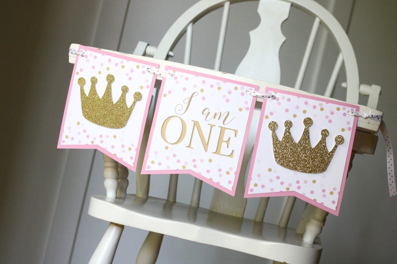 Princess First Birthday High Chair Banner Pink and Gold Princess Birthday High Chair Decoration First Birthday Party Decorations image 2