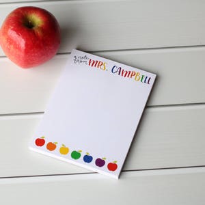 Gifts for Teachers Personalized Teacher Notepad Teacher Stationery Teacher Appreciation Gift Style: Rainbow Apples image 2