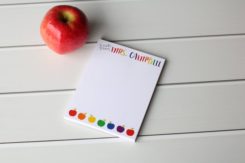 Gifts for Teachers Personalized Teacher Notepad Teacher Stationery Teacher Appreciation Gift Style: Rainbow Apples image 2