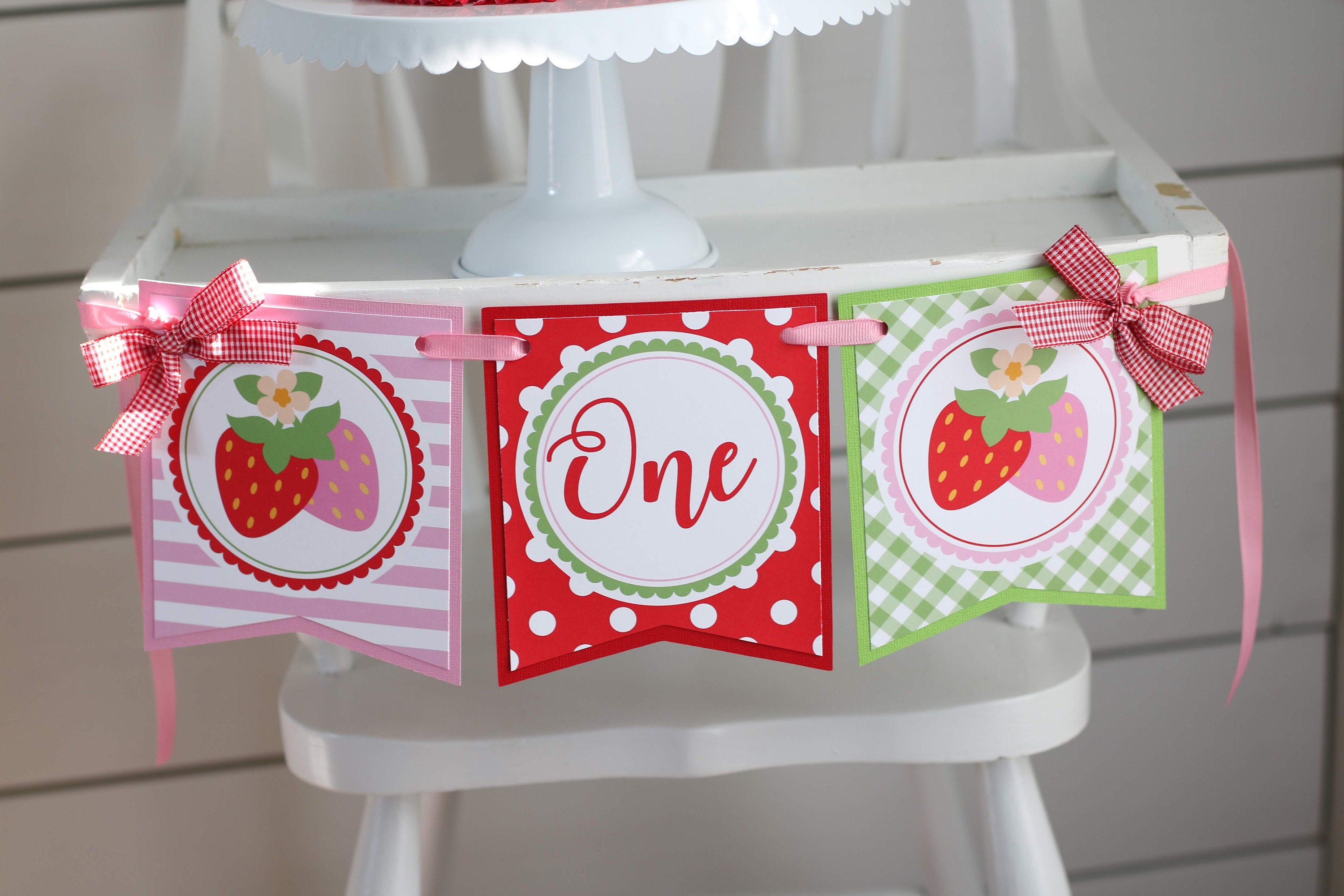 Strawberry Birthday "ONE" Highchair Banner Kit - Over The Moon Gift