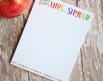 Gifts for Teachers - Personalized Teacher Notepad - Teacher Gift - End of Year Teacher Gift - Style: Rainbow Letters