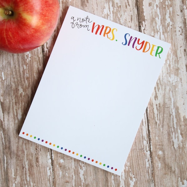 Gifts for Teachers - Personalized Teacher Notepad - Teacher Gift - End of Year Teacher Gift - Style: Rainbow Letters
