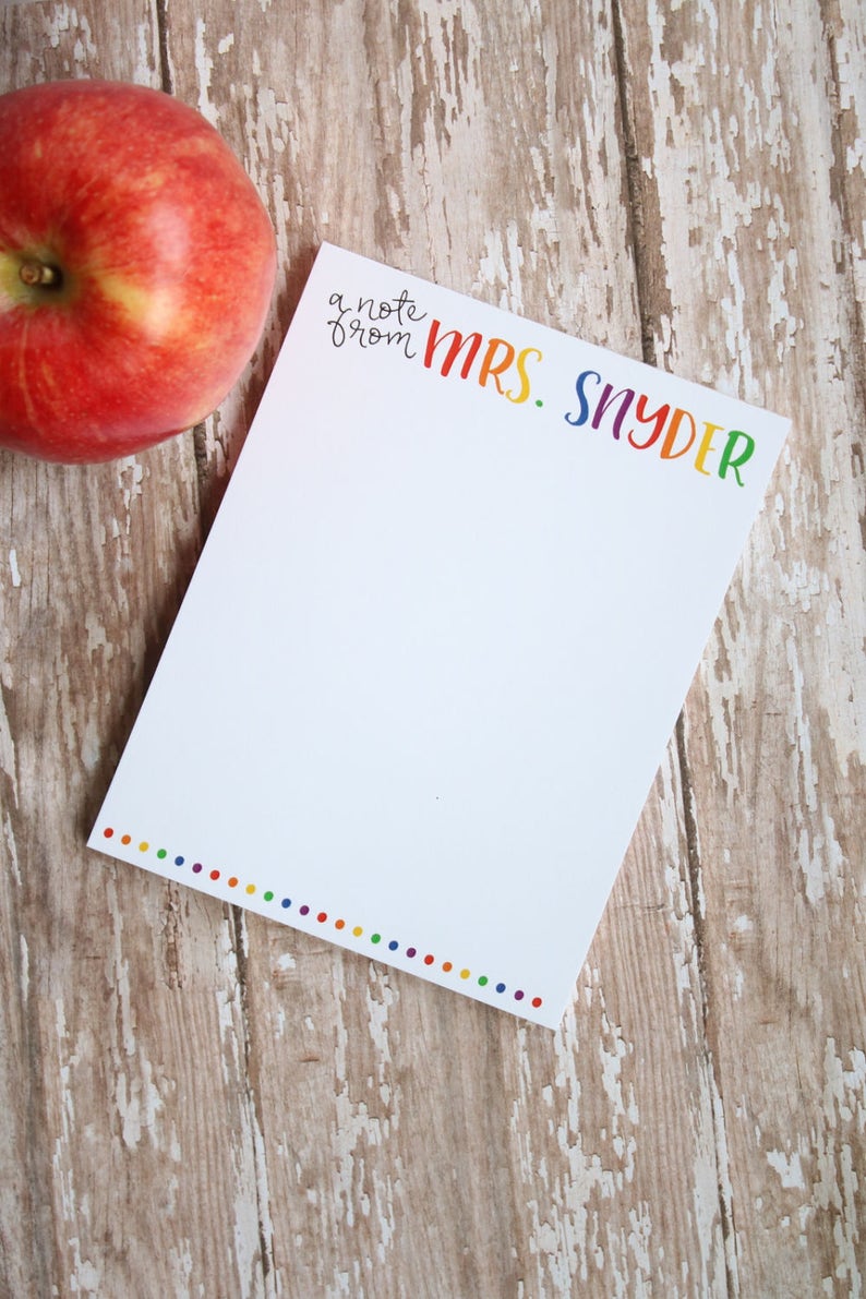 Gifts for Teachers - Personalized Teacher Notepad - Teacher Gift - End of Year Teacher Gift - Style: Rainbow Letters 