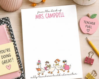 Silly Goose Teacher Personalized Notepad, Teacher Gift, Teacher Christmas Appreciation Gift, Personal Stationery, Style: Silly Goose