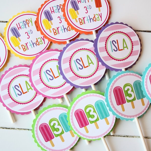 Popsicle First Birthday Cupcake Toppers, Popsicle Birthday Party, Ice Cream Colorful First Birthday Cupcake Picks