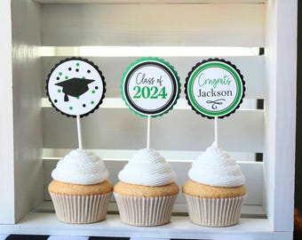 Graduation Cupcake Toppers, Class of 2026 Cupcake Decorations, Grad Party Cupcake Picks, Choose your School Colors!