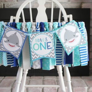 Shark High Chair Fabric Garland, Blue Shark Birthday High Chair Decoration, First Birthday Decor, Summer Boy Birthday, Baby Shark