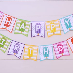 Popsicle Birthday Banner, Popsicle Birthday Decorations, Happy Birthday Banner, Ice Cream Summer Birthday Party Banner