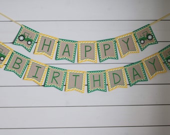 Tractor Birthday Banner, Green Yellow Tractor Farm Birthday Decorations, Tractor Farm Party, Green Gingham, Tractor Boy Birthday