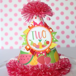 Tutti Fruity Birthday Party Hat - Two-ti Fruitti Birthday - Girl Second Birthday - Summer Party Decorations - Two-ti Fruity Birthday Outfit