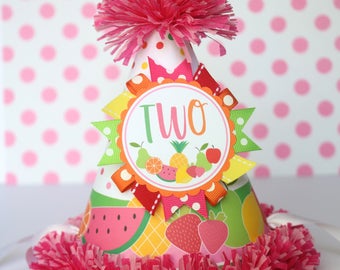 Tutti Fruity Birthday Party Hat - Two-ti Fruitti Birthday - Girl Second Birthday - Summer Party Decorations - Two-ti Fruity Birthday Outfit