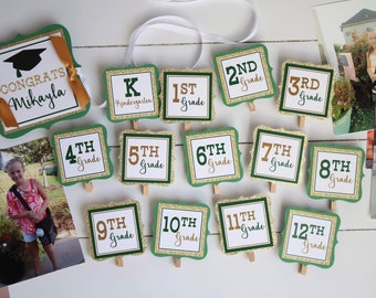Graduation Photo Banner, Class of 2024 Graduation Decorations, Grad Photo Display, Through the Years, Green/Gold or Choose Your Colors!