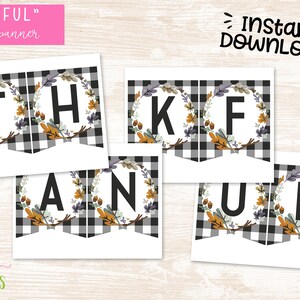 Thanksgiving Banner Printable DIY Buffalo Plaid Thankful Banner Printable Thanksgiving Decorations INSTANT DOWNLOAD image 9