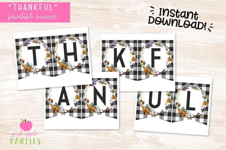 Thanksgiving Banner Printable DIY Buffalo Plaid Thankful Banner Printable Thanksgiving Decorations INSTANT DOWNLOAD image 9