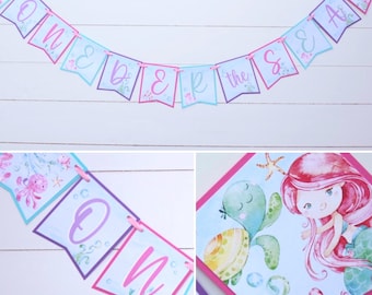 Oneder the Sea Banner, Under the Sea Birthday Banner, Mermaid Sea Creatures First Birthday Party Decorations
