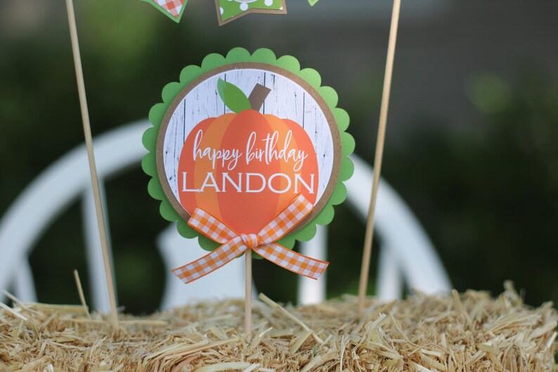 Little Pumpkin Cake Banner Set Cake Bunting /& Topper Set Pumpkin Boy Cake Topper Set Orange and Green
