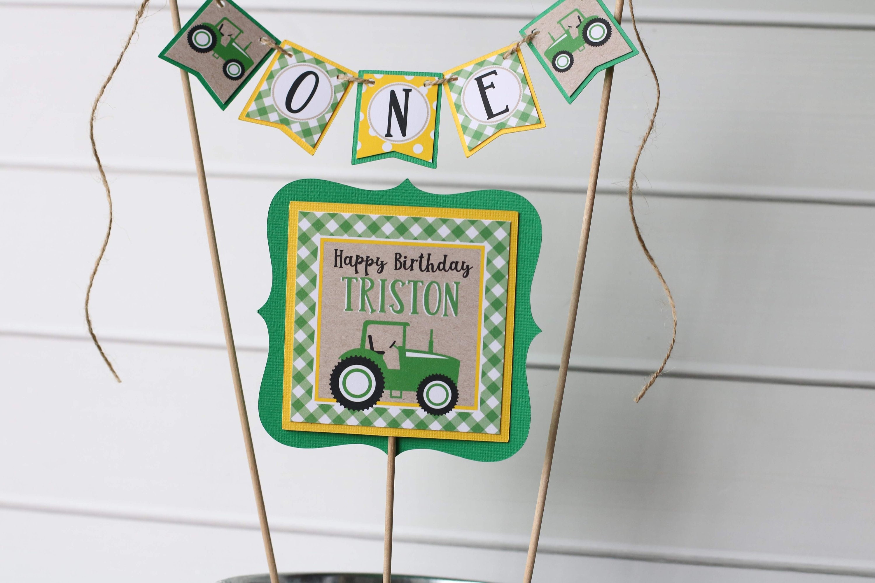 Green Tractor Cake Topper Set Cake Bunting & Topper Set Etsy