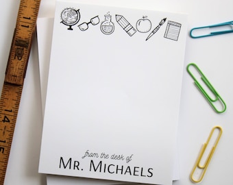 Teacher Appreciation Gift - Personalized Teacher Notepad - Male Teacher Gift, Gift for Male Teacher - Christmas Gift - Style: School Doodles