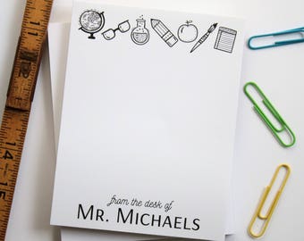 Teacher Appreciation Gift - Personalized Teacher Notepad - Male Teacher Gift, Gift for Male Teacher - Christmas Gift - Style: School Doodles