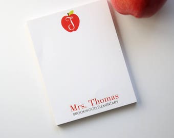 Personalized Teacher Notepad - Teacher Appreciation Gift - End of Year Teacher Gift - Style: Apple Monogram