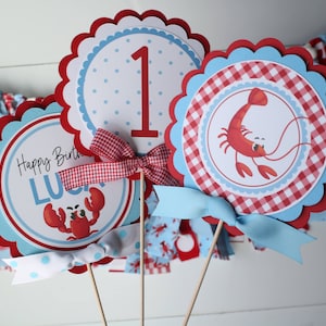 Crawfish Boil Birthday Centerpiece Sticks, Seafood Boil Table Decorations, Light Blue & Red Birthday Party Decor, Crawfish Centerpiece