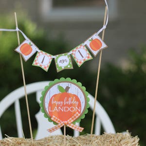 Pumpkin Boy Cake Topper Set - Cake Bunting & Topper Set - Little Pumpkin Cake Banner Set - Orange and Green
