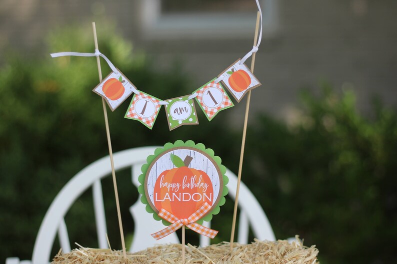 Little Pumpkin Cake Banner Set Cake Bunting /& Topper Set Pumpkin Boy Cake Topper Set Orange and Green