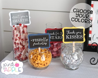 Graduation Candy Bar Labels, Graduation Party Decor, Grad Candy Bar, 2024 Decorations, Sweets Table Candy Buffet, Choose Your Colors!