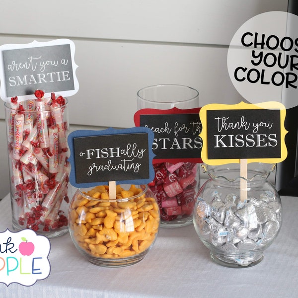 Etiquetas para barra de dulces de graduación, decoración para fiesta de graduación, barra de dulces de graduación, decoraciones 2026, mesa de dulces, buffet de dulces, ¡elige tus colores!