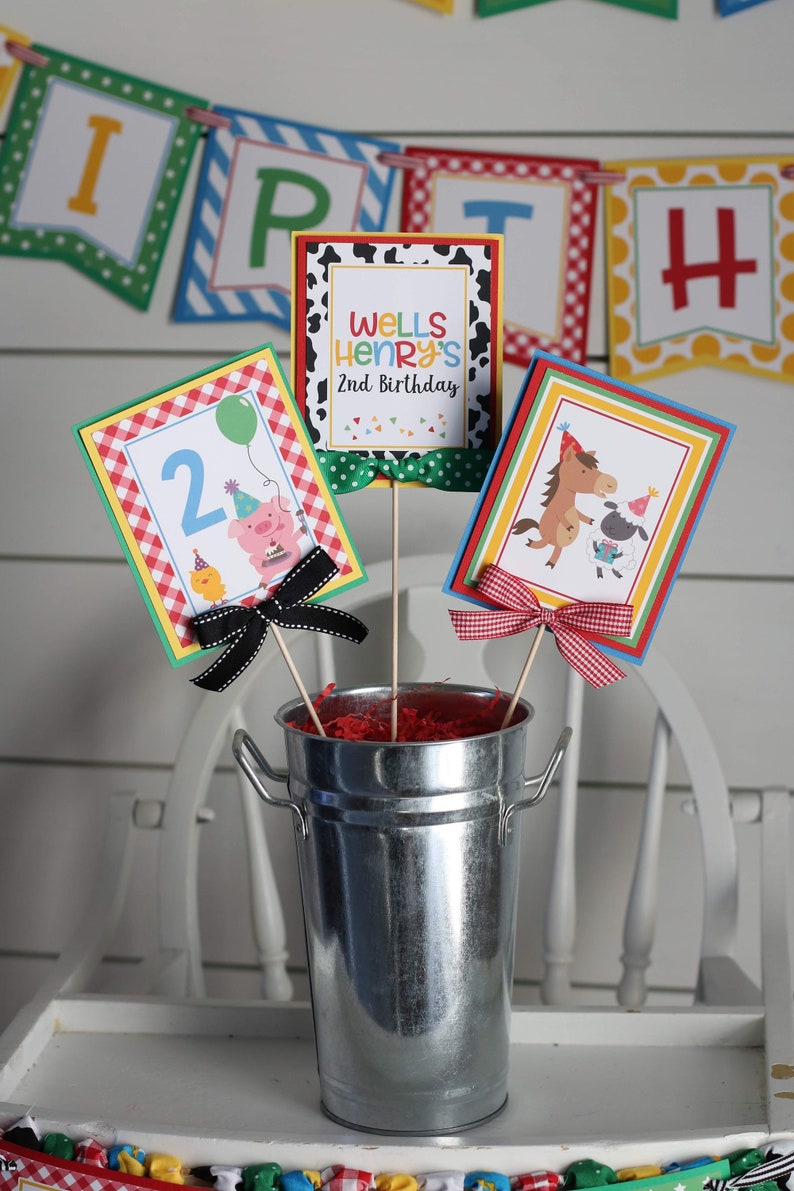 Farm Birthday Party Centerpiece Sticks Farm Animals Cow Print Etsy