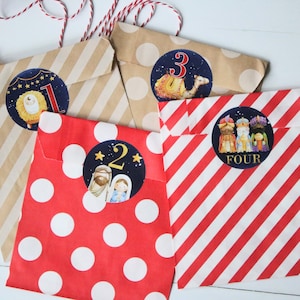 Advent Calendar, Countdown to Christmas, Advent Bags + Stickers, Advent Calendar Kit, Advent Countdown for Kids, Style: Nativity