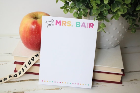 Personalized Notepad, Personalized Teacher Gift, Teacher Christmas Appreciation Gift, Personal Stationery, Style: Bold Pastel