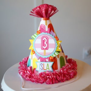Popsicle Birthday Party Hat - Popsicle Summer First Birthday Party Hat - Girl First Birthday - Popsicle Party Hat - Pink, Purple, Lime Green