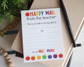 Teacher Notepad Gift, Teacher Appreciation, Happy Mail, Notes to Send Home, Apples Teacher Stationery, Brag Pad, Style: Apples Happy Mail