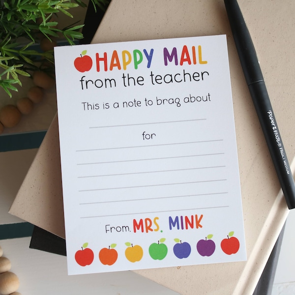 Teacher Notepad Gift, Teacher Appreciation, Happy Mail, Notes to Send Home, Apples Teacher Stationery, Brag Pad, Style: Apples Happy Mail