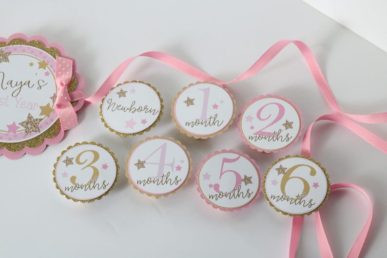 Twinkle Star Pink /& Gold Birthday Party Photo Banner 12 Month Photo Banner Twinkle Twinkle Little Star Birthday Photo Banner
