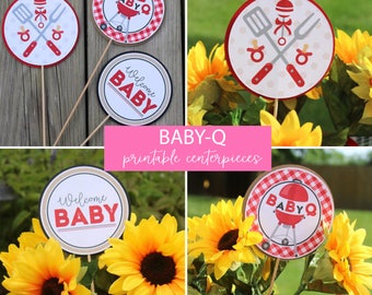 Printable Baby-Q Baby Shower Centerpieces - DIY Co-Ed Baby Shower Centerpiece Circles - BabyQ Baby Shower Decorations - INSTANT DOWNLOAD