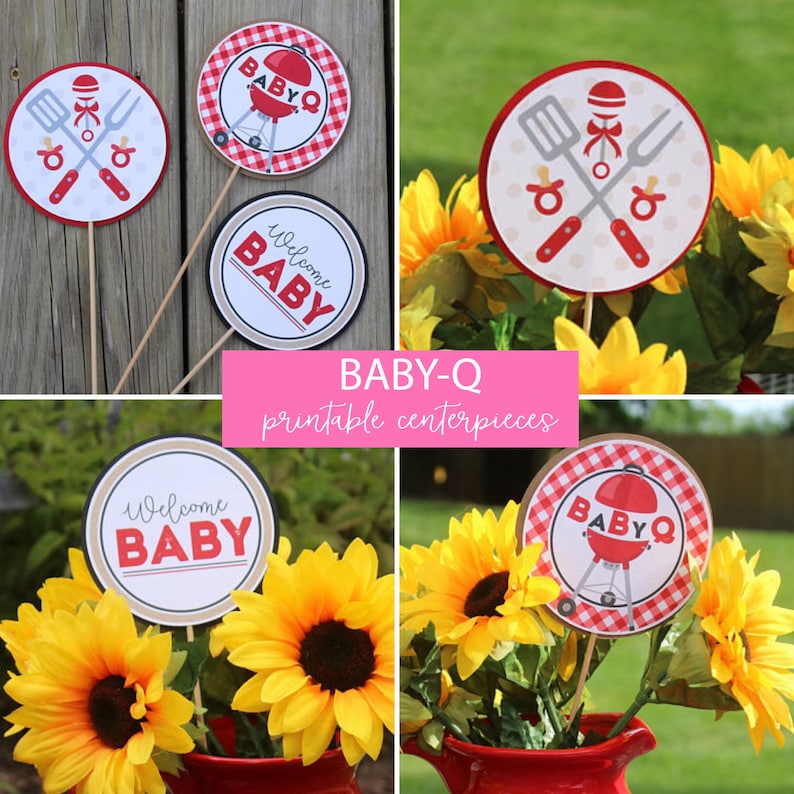 Printable Baby Q Shower Centerpieces Diy Co Ed Centerpiece Circles Babyq Decorations Instant