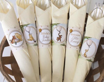 Ensembles de couverts Winnie l'ourson, ensembles d'argenterie pour baby shower, l'ourson, Wraps de serviette de table, étiquettes pour couverts, lots d'argenterie