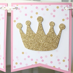 Princess First Birthday High Chair Banner Pink and Gold Princess Birthday High Chair Decoration First Birthday Party Decorations image 3